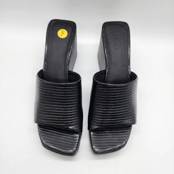 Asos Design Y2K Style Topaz Square Toe Wedge Black Mules Size 7 - Picture 4 of 13